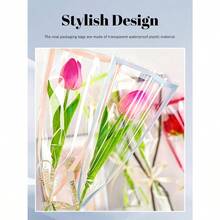 DClear Color Edge Floral Packaging Bag50pcs Single Flower Sleeve Waterproof Floral Bouquet Cellophane Sleeves For DIY Wedding Valentine's Day Gift Wrapping Plies Blue - Màu xanh lam - Xem 4