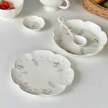 Delicate Daisy Ceramic Bowl & Plate Tableware Set, Home Use Rice Bowl, Soup Bowl, Vegetable Plate, Fish Plate, Embossed Dining Ware - Multicolor - View 5