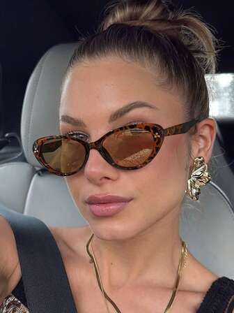 1副女士休闲复古基础款猫眼框时尚眼镜，适合度假外出、日常穿搭以及节日礼物