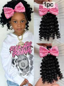 1 Peça Extensão de Cabelo Trançado com Laço Brilhante para Meninas, Acessórios de Cabelo, Varinha de Cachos para Crianças, 8 Polegadas - Preto - Visão 15