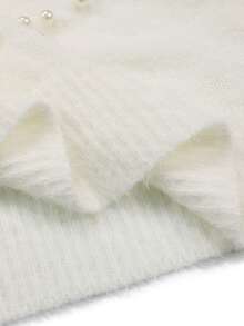 女式水钻装饰纯色圆领长袖针织套头衫，秋冬 - 白色 - 查看 5