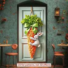 1 pieza Bandera de puerta con diseño plano 2D de conejo y zanahoria - Decoración de poliéster linda para el hogar, exteriores, jardín, porche, patio - 1 pieza - Ver 7