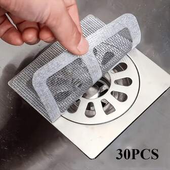 30pcs Shower Drain Hair Catcher Stickers - Adhesive Bath, Sink, Tub Drain Covers - No Tools Needed, Easy Application - Clog Prevention, Bathroom Cleaning - Compatible With Shower, Bathtub, Floor Drain - (30 Count), Flexible Mesh Design, Plastic Construction