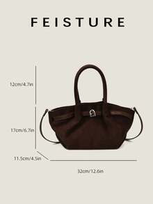 1pc Suede Fabric Small Dumpling Handbag, Strap Decor Shoulder Crossbody Bag, Suitable For Daily Outing, Dating, Commuting - Coffee - View 4