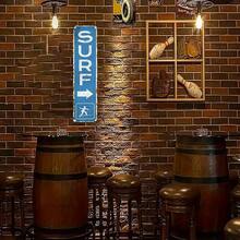 2D Flat, 1pc Vintage Aluminum "SURF" Wall Art Sign - 16x4 Inch Rustic Coastal Metal Decor With Directional Arrow & Surfer Silhouette, Retro Beach House Artwork For Bathroom, Kitchen, Bar, Cafe, No Electricity Needed, 2D Flat - 彩色 - 查看 6