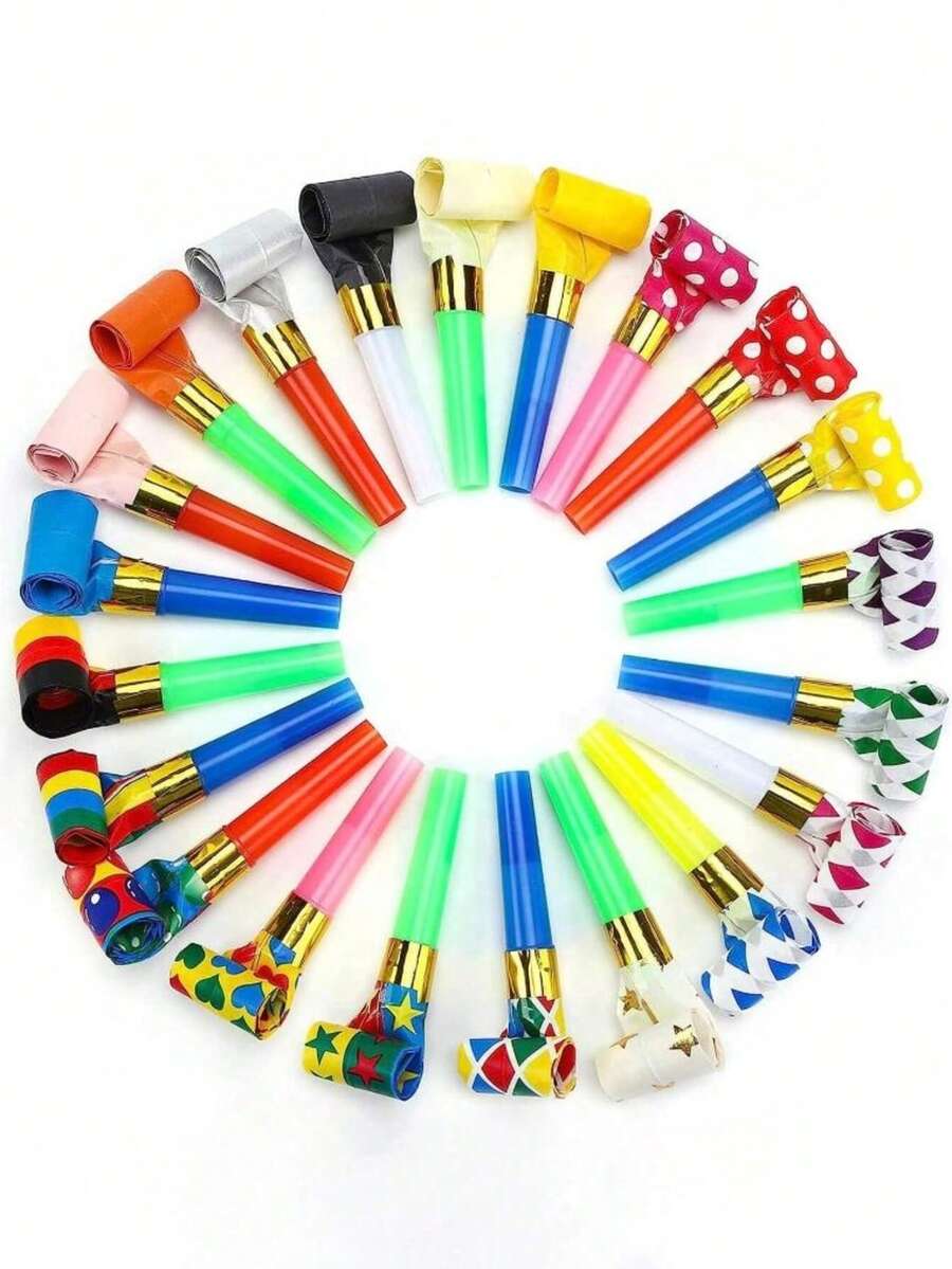 100pcs Random Color Dragon Whistle, Birthday Party Favor, Long Nose Whistle, Birthday Gift, Wedding Cheering Prop - Multicolor - View 1