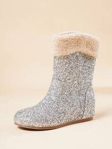 2026 Winter New Sequin Lining Snow Boots For Women, Mid-Calf, Thick Sole, Versatile - Silver - View 9