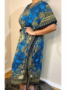 Long Kaftan Dress With Vibrant Colors And Print -  Fashion - 薄荷藍 - 查看 2