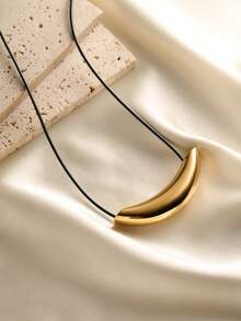 1pc INS Chic 18K Gold Plated Stainless Steel Geometric Metal Curved Tube Black Cord Pendant Necklace, Hypoallergenic, Suitable For Women, Couples, Daily, Date, Vacation, Fashion Versatile - Gold - View 4
