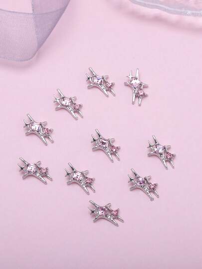 10pcs Charming Y2K Style Pink Cross Polaris Shaped Alloy Nail Jewelry Accessories Set, Korean And Japanese Hundreds Of Fashion Spice Girls 3D Nail Decorative Accessories For Cell Phone Cases, Fragrance Free DIY Rhinestone Decorative Sets, Designed For Girls, Women, Nail Gems, Nail Jewelry, Nail Supplies Gifts. Nails