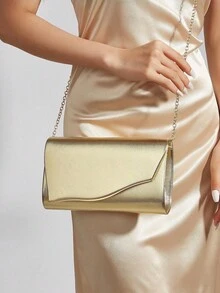 European And American Fashionable Simple Dinner Clutch Bag, Made Of High-Quality PU, Elegantly Designed For Noble Women, Single Chain Shoulder Bag And Crossbody Bag, Essential Wedding Items,Perfectly Matching With Graduation Dress, Prom Dresses, Perfectly Matching With Bridal Party, Best Choice Elegant Bag For Bridal Shower - 金色 - 查看 2