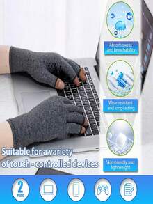 1 đôi găng tay phục hồi chức năng, găng tay hở ngón chống trượt thoáng khí, ống tay thể thao, thời trang cho mùa thu hè. - Xám - Xem 4