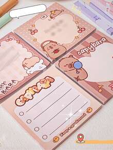 4pcs Cute Cartoon Memo Pads | Suitable For Diary And Notes, High Quality Capybara Paper Memo Pads, Ideal As Rewards For Elementary Students, Adorable Stationery, Tear-Off Sticky Note Pads - Multicolor - View 2