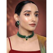 Choker Necklace Earrings Wedding Bollywood Party Jewelry Set For Women - Xanh lá cây 2 - Xem 4