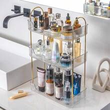 1pc Acrylic Makeup Organizer, Luxury Gold Transparent Multi-Layer Storage Rack, Bathroom Vanity Tabletop Skincare & Lipstick Holder - White - View 2