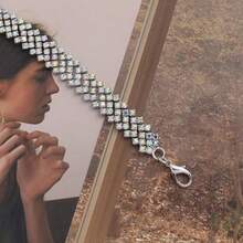 سلسلة خصر معدنية بسيطة مرصعة بالراين، حزام خصر سلسلة فضية اللون للديكور - فضي - مشاهدة 2