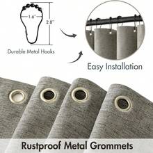 1pc Thick Waterproof Shower Curtain, Gray Faux Linen Shower Curtain With Metal Hooks - Thick, Quick Dry Fabric For Bathroom Privacy And Decor - Grey - View 4