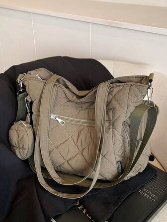 Leichte Business-Casual Tasche mit großer Kapazität, einfarbig gesteppt, mit Münzbeutel, neue Mehrfachtasche, koreanischer Preppy-Stil, Schultertasche für Mittelschüler, Damen Lässig Tasche, Umhängetasche