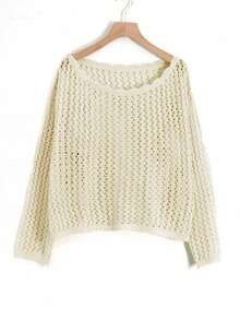 女士宽松休闲镂空毛衣长袖适合秋季度假长袖上衣