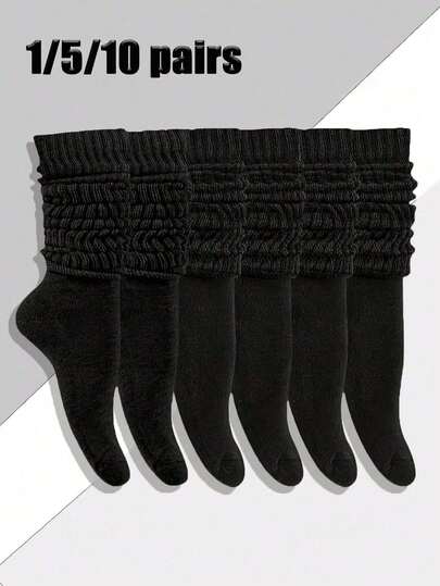 1/3/5 Pairs Women's Black Fashion Bubble Pile Socks, Comfortable, Breathable, Classic, European Style, Casual Socks, Mid-Calf, Suitable For Pairing With Various Fashion Brands, Canvas Shoes, Sneakers