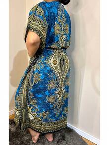 Long Kaftan Dress With Vibrant Colors And Print -  Fashion - 薄荷藍 - 查看 3