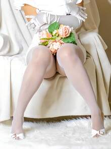 大码女士亮面透明连裤袜，高光泽透明紧身裤，弹力过膝长筒袜，优雅塑形美腿 - 白色 - 查看 4