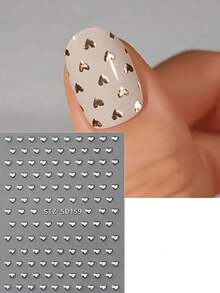 2片银色金属心形美甲贴纸，迷你浮雕心形Y2K美甲贴花，适用于情人节、婚礼、新年DIY美甲装饰，女士美甲用品 - 銀色 - 查看 6