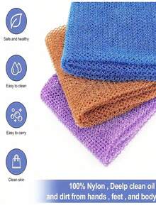 African Mesh Exfoliating Back Long Net Bath Scrub Towel Set,Double-Sided For Gentle,Rough Exfoliation, Effective Body Scrub, Back Scrubber For Shower Use,Premium Mesh Material, Convenient Strap Towel Design, Loofah Towel, Body Sponge For Smooth Skin,Great For Daily Use(Blue, Purple) - 紫色 - 查看 4