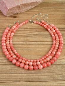 Dây chuyền đá Sunstone thời trang 6mm/8mm/10mm, dây chuyền hạt đá tự nhiên tinh tế (màu đá tự nhiên ngẫu nhiên) - Hồng - Xem 15