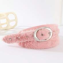 The New Autumn And Winter Collection Features A Rabbit-Like Plush Pink Light Luxury Belt, A Fashionable And Handcrafted Diy   Women's Belt - Hồng - Xem 9