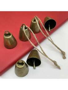 Conjunto de 11 peças, sendo 10 sinos de Natal vintage em bronze com cordões combinando - Sinos de metal com tema de Papai Noel, ideais para decoração de casa e festas. - Multicolorido - Ver 1