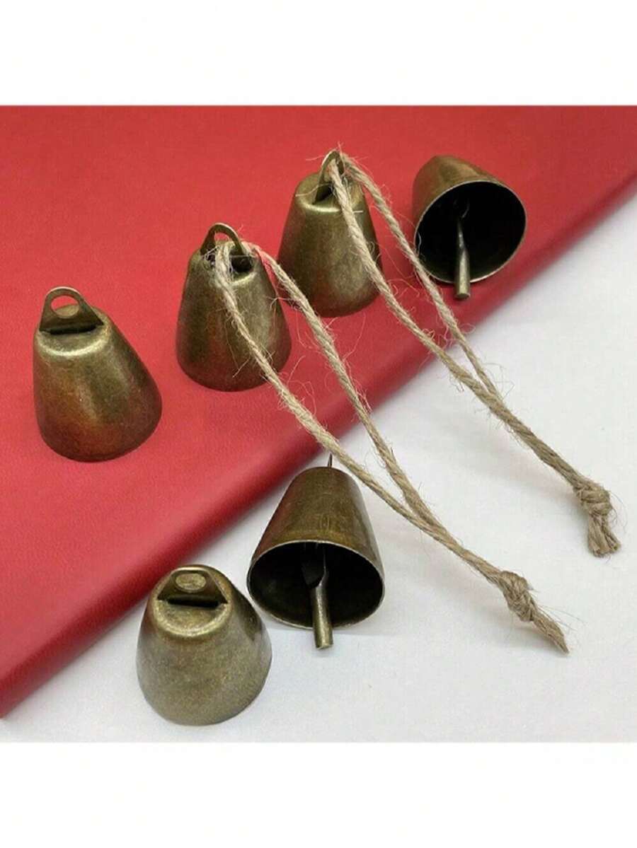 Conjunto de 11 peças, sendo 10 sinos de Natal vintage em bronze com cordões combinando - Sinos de metal com tema de Papai Noel, ideais para decoração de casa e festas. - Multicolorido - Ver 1