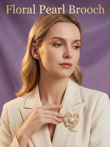 1Pc Women's Premium Alloy Brooch – Niche Design Collar Pin, Sparkly Micro-Pave Crystal, Vacuum Plated For Coats/Blazers - Multicolor - View 6