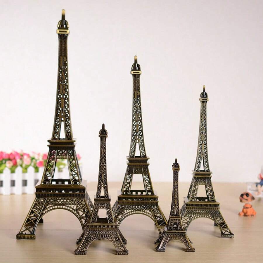 1pc Antique Bronze Paris Eiffel Tower Metal Model Decor, Home Decoration, Wedding Romantic Gift, Travel Souvenir