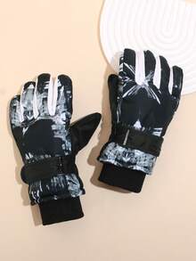 1 双 5-12 岁儿童冬季保暖带内衬户外防风防水防滑滑雪手套 - 彩色 - 查看 4