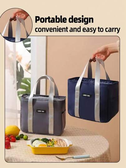 1 túi đựng cơm trưa cách nhiệt in chữ, chất liệu vải Oxford bền chắc, túi đựng cơm trưa di động cách nhiệt, túi đựng cơm tái sử dụng cho hoạt động ngoài trời, văn phòng, du lịch, bãi biển, dã ngoại, dung tích lớn.