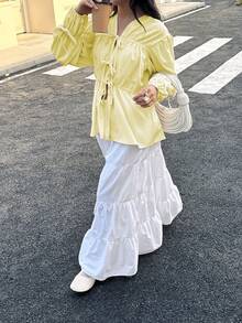 Versatile Non-Skin Tone Specific Essentials, Women's Fashionable Loose Tie-Up Design Blouse - Yellow - View 5