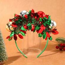 1 pieza Diadema decorativa navideña, diadema navideña con bolas de Navidad y lentejuelas brillantes, material de poliéster, adecuada para Acción de Gracias, Navidad, Año Nuevo y regalos
