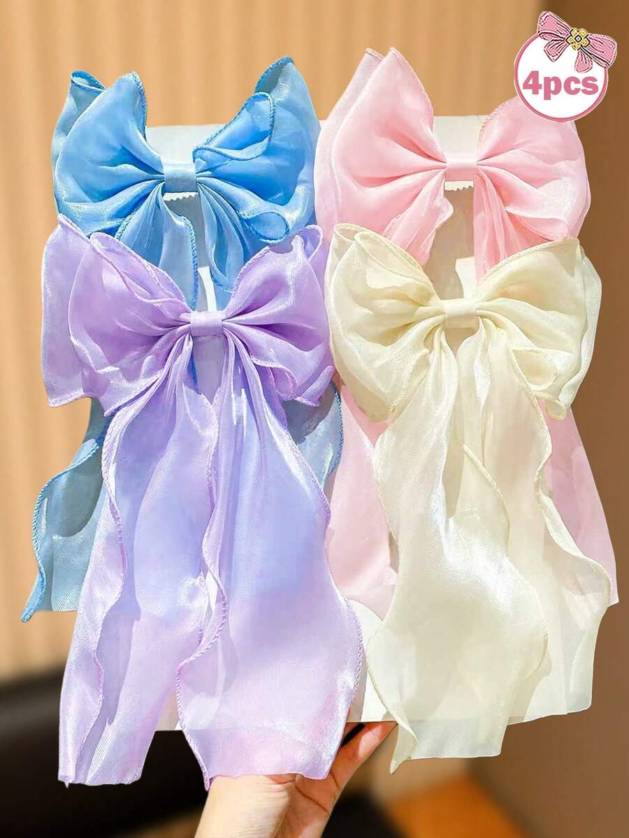 1/2/4pcs Butterfly Ribbon Hair Clips, Versatile, Dreamy & Fresh Style, Suitable For Cute Girls' Daily Wear, Parties, Adding Sweet & Dreamy Vibe To Your Look, Also Great As Gifts - Multicolor - View 1