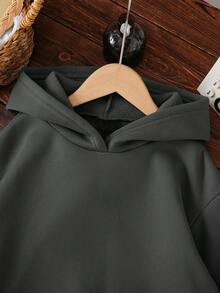 Young Boy Cartoon Pattern Warm Sweatshirt - Dark Grey - View 3