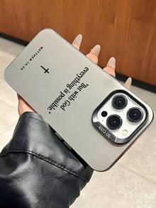 1pc Black Energetic Shell IMD Bible Verse English Text Pattern Phone Case, Personalized Compatible With IPhone 16 Pro Max, 15/14 Plus, 13/12/11 Protective Cover - Multicolor - View 5