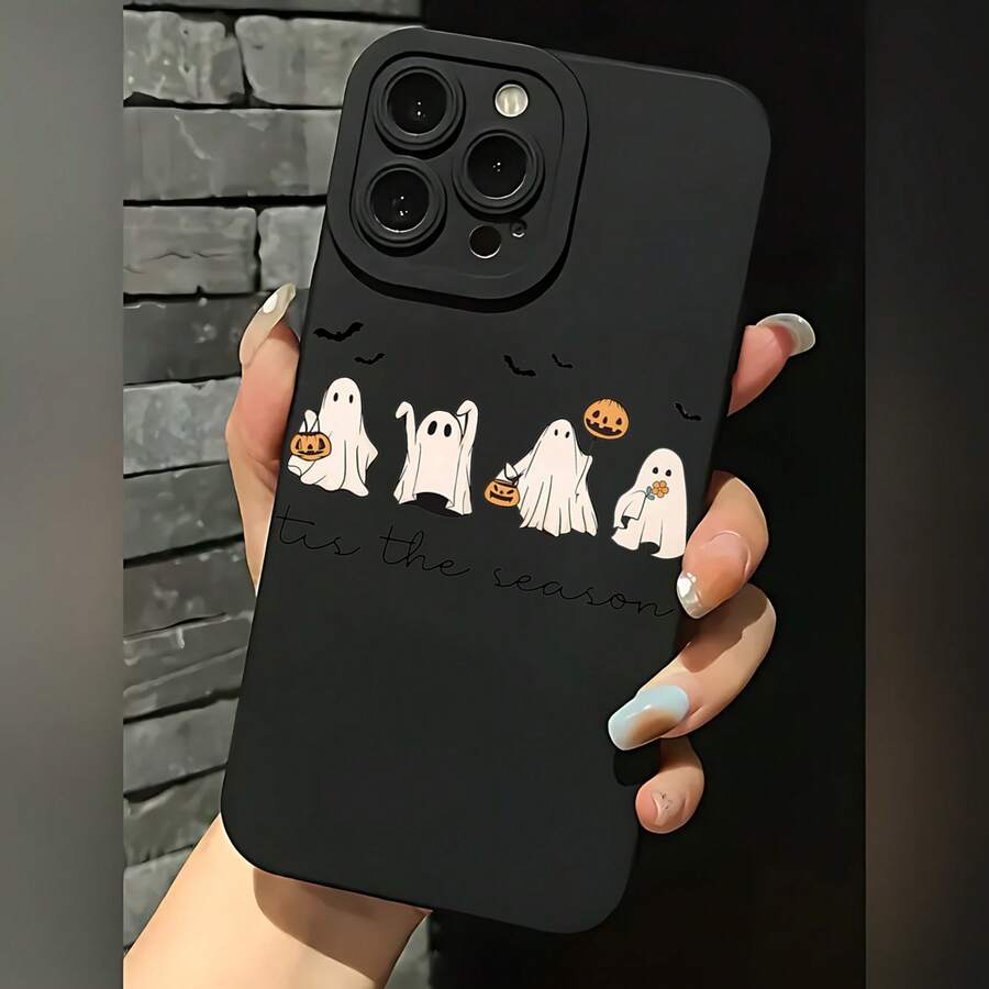 2026 nueva funda de teléfono mate, funda de teléfono diseño de fantasmas y calabaza de Halloween, es la temporada para 17 14 Pro Max 17 13 Pro 17 12 Galaxy S23 S22 S21 funda protectora para teléfono, regalo de funda de pareja para novio novia, regalo de vacaciones - Blanco antiguo - Ver 1