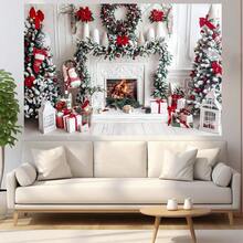 1pc White Christmas Fireplace Photo Backdrop, Christmas Photography Background, Christmas Party Banner Decor, Christmas Photo Booth Prop - Multicolor - View 3