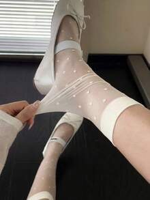 1pair/3 Pairs Women's Fashion Polka Dot Print Over The Calf Socks - Multicolor - View 6