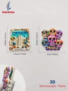 1 款墨西哥主题 3D 冰箱贴 - 金塔纳罗奥州海岸风光和彩色骷髅装饰，亡灵节主题，多场景家居装饰冰箱贴，艺术收藏冰箱贴 - 彩色 - 查看 7