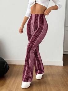 Pantalones acampanados con estampado floral para mujer de AITYI Studio, ajuste ceñido, cómodos, casuales, para exteriores, ligeros, transpirables, estilizadores, con estilo bohemio, ropa de playa sexy Y2K, adecuados para primavera/verano, Día de la Independencia, graduación, San Valentín, Mes del Orgullo, festivales de música - Rojo - Ver 4