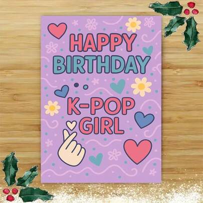 1pc Stylish K-Pop Fan Greeting Card With Envelope (11cm16cm&4.33in6.29in) - "Happy Birthday K-Pop Girl" Design, K-Pop Inspired Scene With Heart Hand Gesture, Great For Korean Pop Enthusiasts & Pals, Suitable For Birthday Wishes, Fashionable Greeting Card|K-Pop Fan Card|Paper Greeting Card