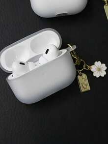 白色花朵吊坠耳机保护套，适用于所有型号（1代、2代、3代、4代、Pro、Pro 2、Pro 3），防刮耐用 - 帶掛件 - 查看 1