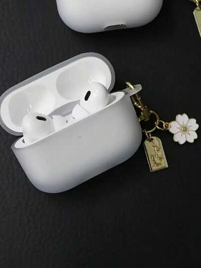 白色花朵吊坠耳机保护套，适用于所有型号（1代、2代、3代、4代、Pro、Pro 2、Pro 3），防刮耐用