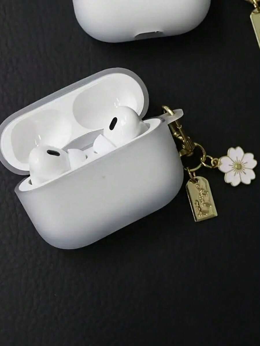 白色花朵吊坠耳机保护套，适用于所有型号（1代、2代、3代、4代、Pro、Pro 2、Pro 3），防刮耐用 - 帶掛件 - 查看 1